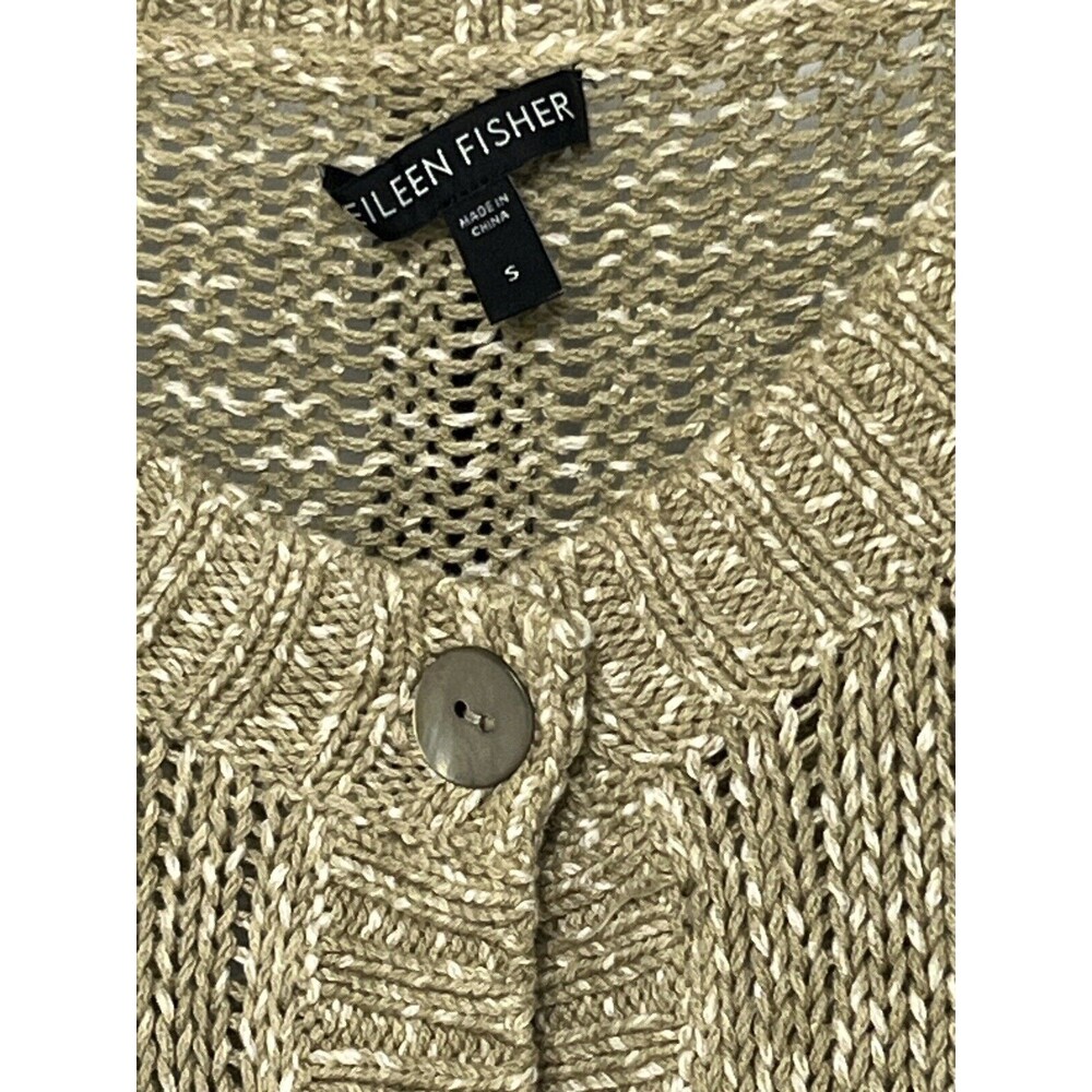 Eileen Fisher Sweater Cardigan Button Up Olive Beige Cotton Small Cottage Core - Picture 3 of 4